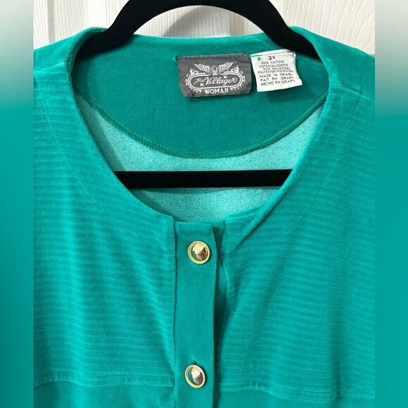 Vintage Velour Green Jacket The Villager Woman Plus Size 2X Made In Israel - Picture 2 of 8